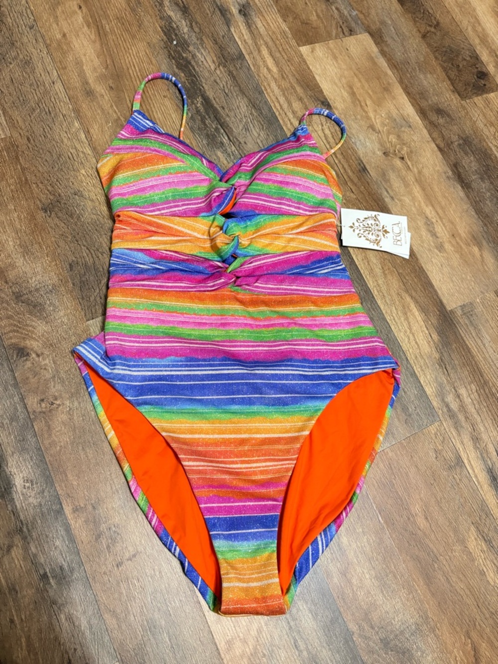 BECCA by Rebecca Virtue Rainbow Stripe One Piece Swimsuit NWT - Picture 2 of 8